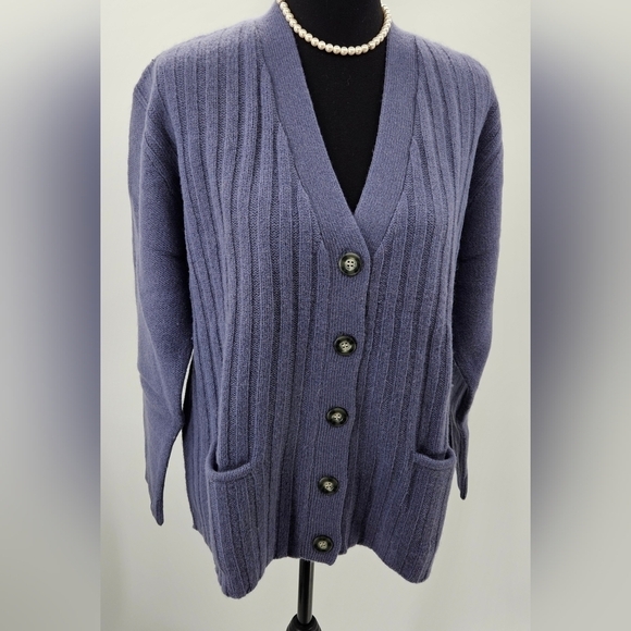 Vtg Field Gear BLUE Shetland 100% Wool Button Cardigan Sweater sz M OLD STOCK - Picture 1 of 7
